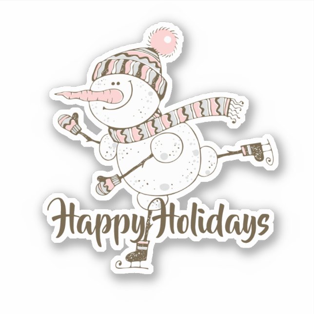 Whimsical Ice Skating Snowmen Car Decal (Front)