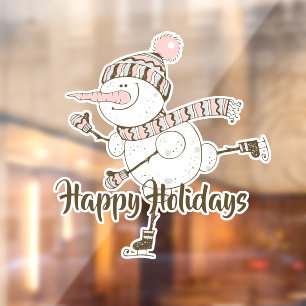 Whimsical Ice Skating Snowmen Customizable Window Cling