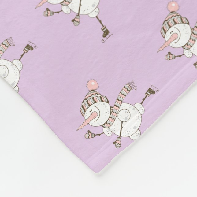 Whimsical Ice Skating Snowmen on  Purple  Fleece Blanket (Corner)
