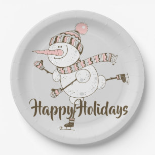 Whimsical Ice Skating Snowmen  Paper Plate