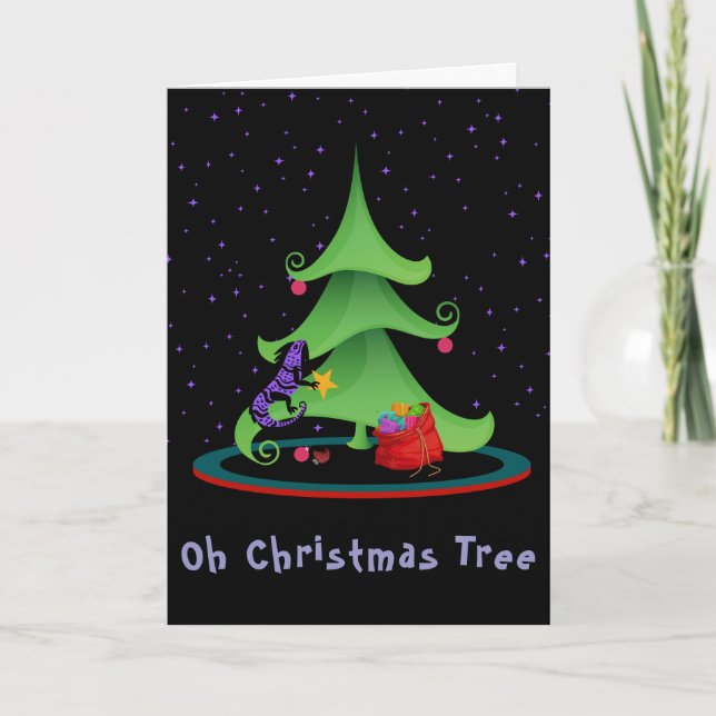 Whimsical Iguana Oh Christmas Tree Card (Front)