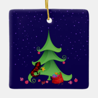 Whimsical Iguana Oh Christmas Tree  Ceramic Ornament