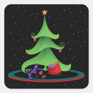 Whimsical Iguana Oh Christmas Tree Star On Top Square Sticker