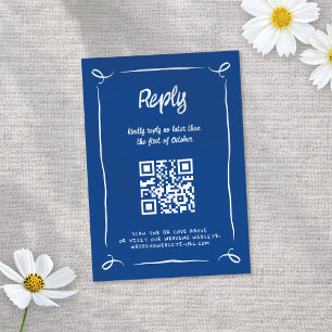 Whimsical Illustrated Blue Hand-drawn Fun Wedding RSVP Card