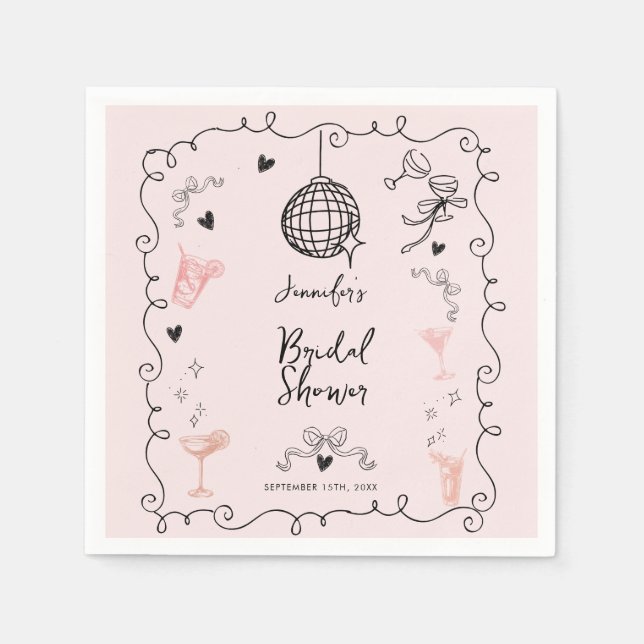 Whimsical Illustrated Bridal Shower Napkin (Front)