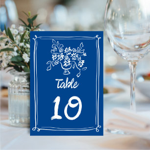 Whimsical Illustrated Hand-drawn Floral Wedding  Table Number