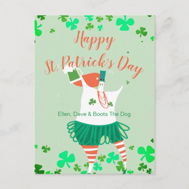 Whimsical Illustrated St. Patrick's Day Holiday Postcard (Front)