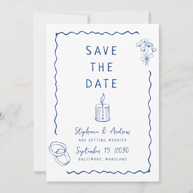 Whimsical Illustrated Wedding Save the Date Invitation (Front)