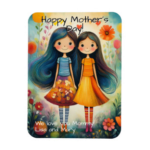 Whimsical illustration of two girls Mother’s Day Magnet