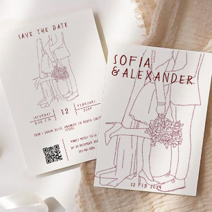 Whimsical Illustration With QR Code RSVP Wedding Invitation