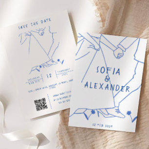 Whimsical Illustration With QR Code RSVP Wedding Invitation