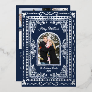 Whimsical Illustrative Christmas Five Photo Foil Holiday Card