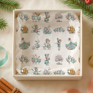 Whimsical Ilustration 12 days of Christmas Pattern Tissue Paper