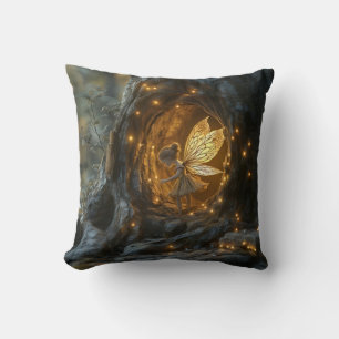 Whimsical image of a fairy in the hollow of a tree throw pillow