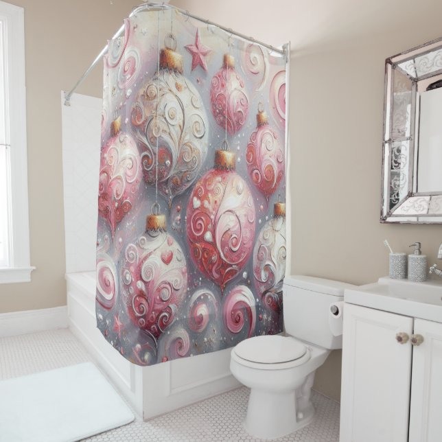 Whimsical Impressionistic Christmas Ornaments Pink (In Situ)