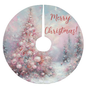 Whimsical Impressionistic Christmas Tree Brushed Polyester Tree Skirt
