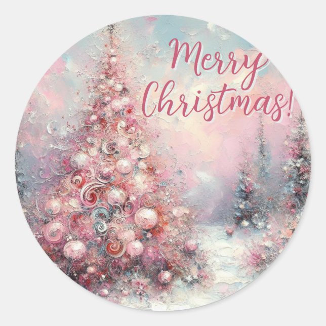 Whimsical Impressionistic Christmas Tree Classic Round Sticker (Front)