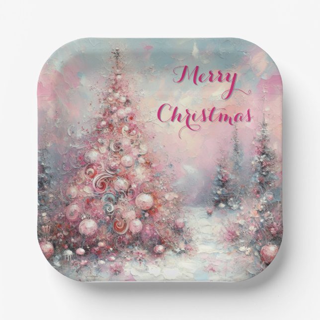 Whimsical Impressionistic Christmas Tree  Paper Plate (Front)