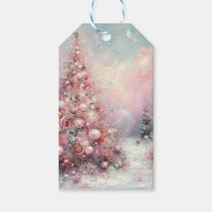 Whimsical Impressionistic Christmas Tree Pink Blue Gift Tags