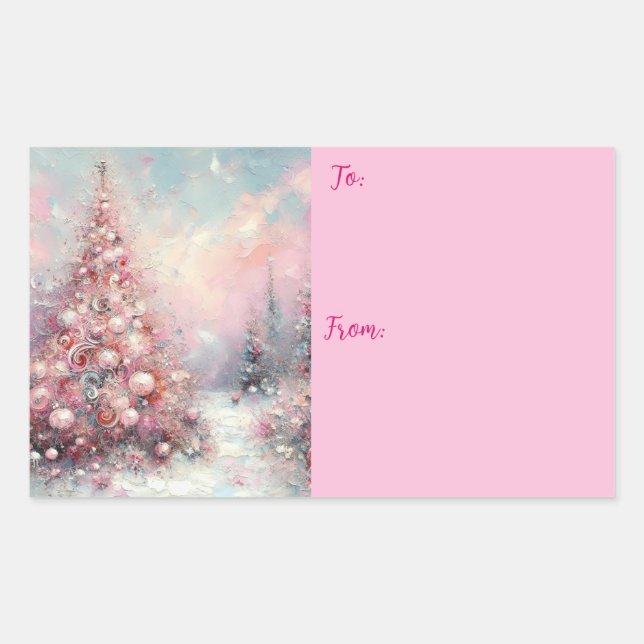Whimsical Impressionistic Christmas Tree Pink Blue Sticker (Front)