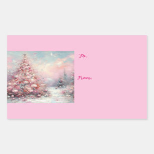 Whimsical Impressionistic Christmas Tree Pink Blue Sticker
