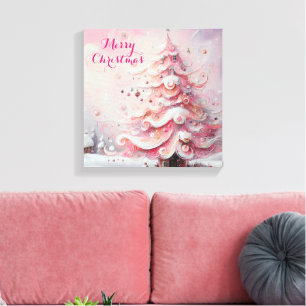 Whimsical Impressionistic Christmas Tree Pink Canvas Print