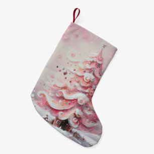 Whimsical Impressionistic Christmas Tree Pink Small Christmas Stocking