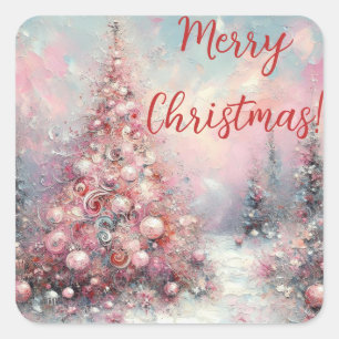 Whimsical Impressionistic Christmas Tree Square Sticker