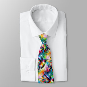 Whimsical Impressionistic Colorful Hummingbird Tie