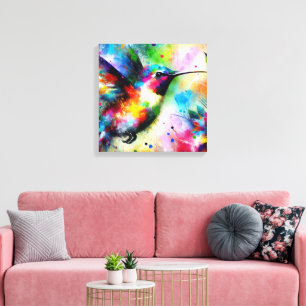 Whimsical Impressionistic Colourful Hummingbird Canvas Print
