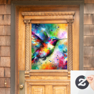 Whimsical Impressionistic Colourful Hummingbird Window Cling