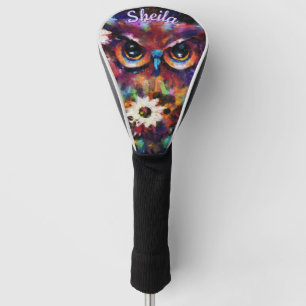 Whimsical Impressionistic Floral Owl Personalized Golf Head Cover