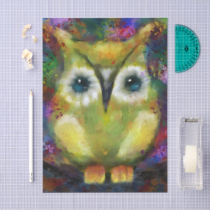 Whimsical Impressionistic Owl Bird Decoupage Tissue Paper