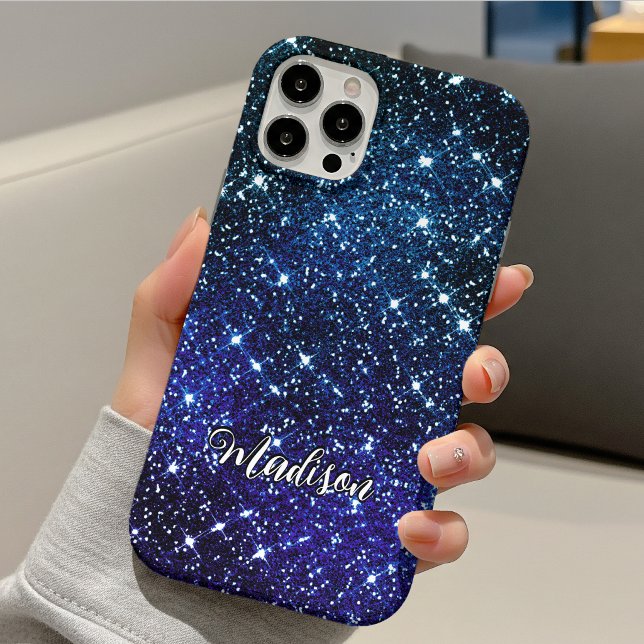 Whimsical iridescent blue Glitter monogram Case-Mate iPhone Case (Creator Uploaded)