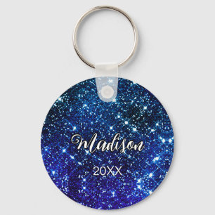 Whimsical iridescent blue Glitter monogram Keychain