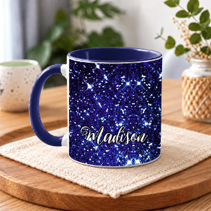 Whimsical iridescent blue Glitter monogram Mug