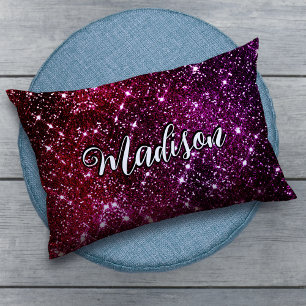 Whimsical iridescent pink Glitter monogram Accent Pillow