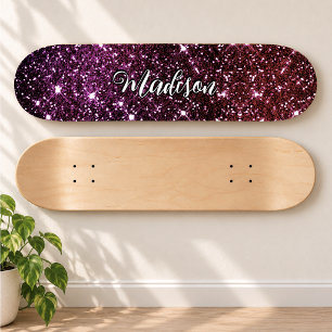 Whimsical iridescent pink Glitter monogram Skateboard