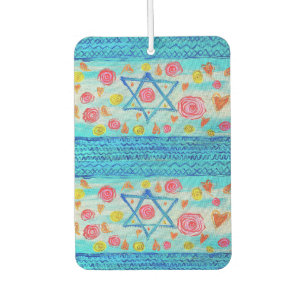 Whimsical Israeli flag with flowers & hearts Air Freshener