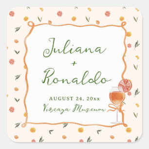 Whimsical Italian Citrus Wedding Square Sticker