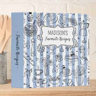 Whimsical Italian Food Illustration Blue Recipe Binder