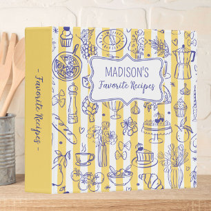 Whimsical Italian Food Illustration Yellow Recipe Binder