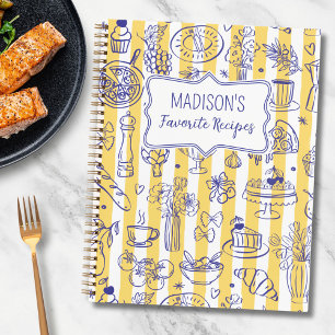 Whimsical Italian Food Illustration Yellow Recipe Notebook