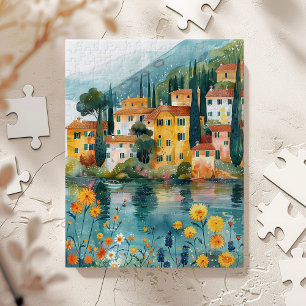 Whimsical Italian Lakeside Village Art Jigsaw Puzzle