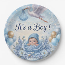 Whimsical It's a Boy Blue Stork Baby Shower
