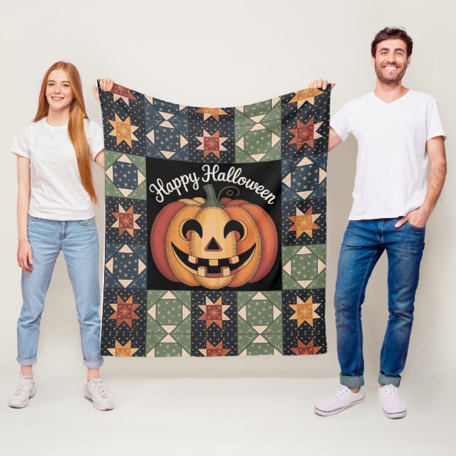 Whimsical Jack-O'-Lantern Quilt Blanket  Cozy (In Situ)