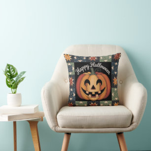 Whimsical Jack-O'-Lantern Throw Pillow Cover