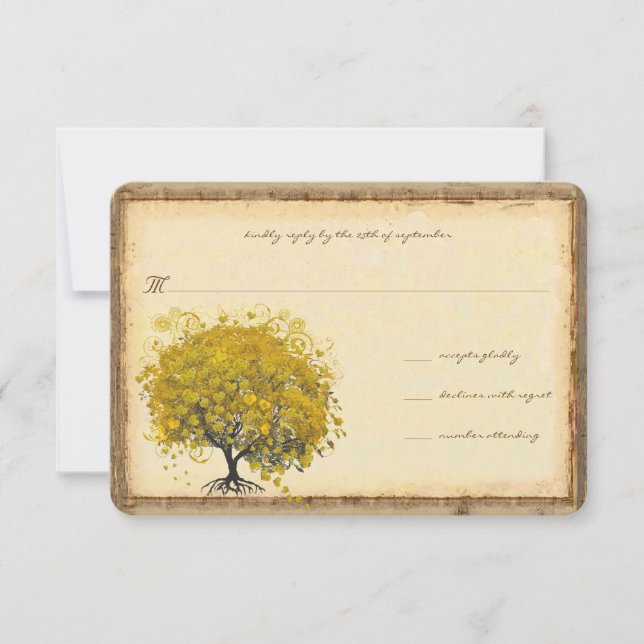 Whimsical Jaune Heart Tree Faire-part de mariage (Devant)