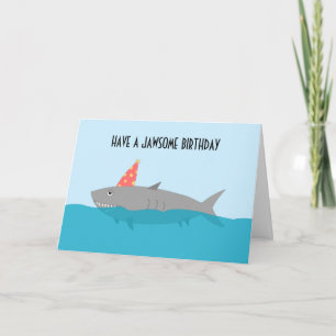 Whimsical Jawsome Shark Pun Birthday Celebration C Card
