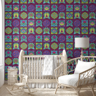 Whimsical Jewel Tones Hand drawn Boho Burgundy Wallpaper
